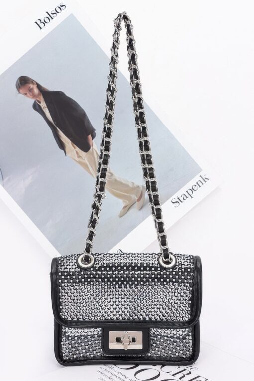 Rhinestone Mesh Flap Shoulder Bag - Image 6