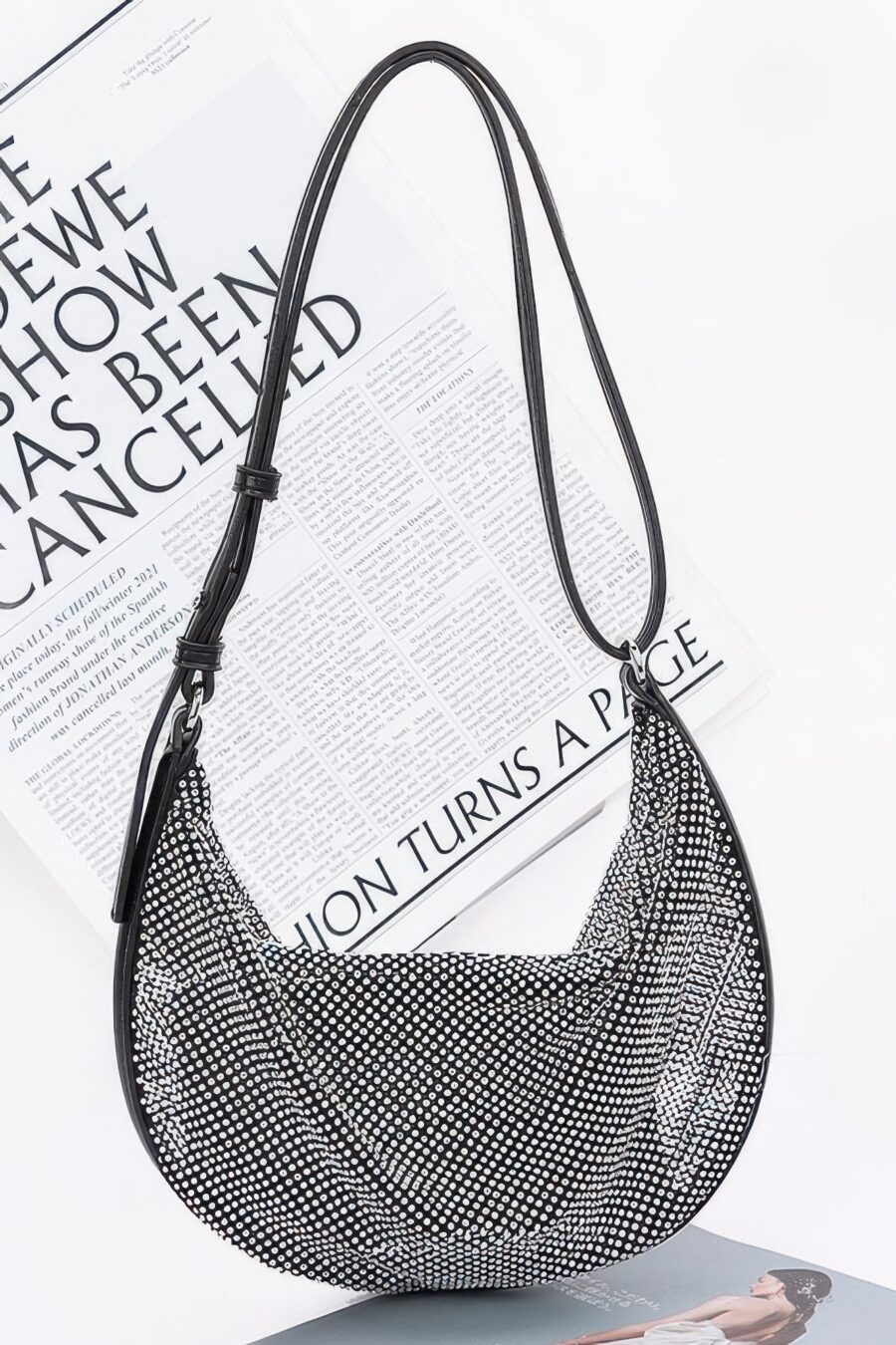 Rhinestone mesh shoulder bag