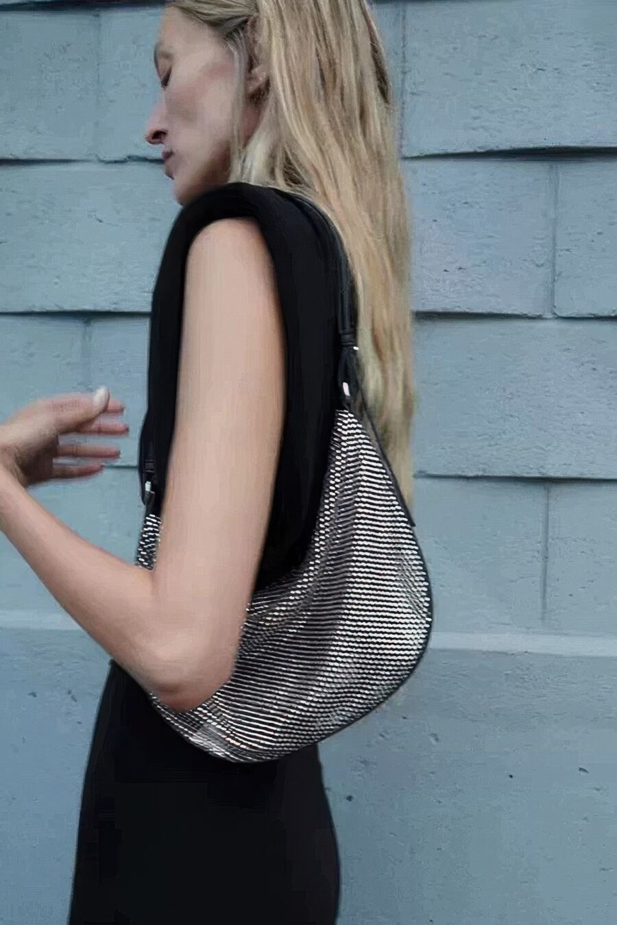 Rhinestone mesh shoulder bag