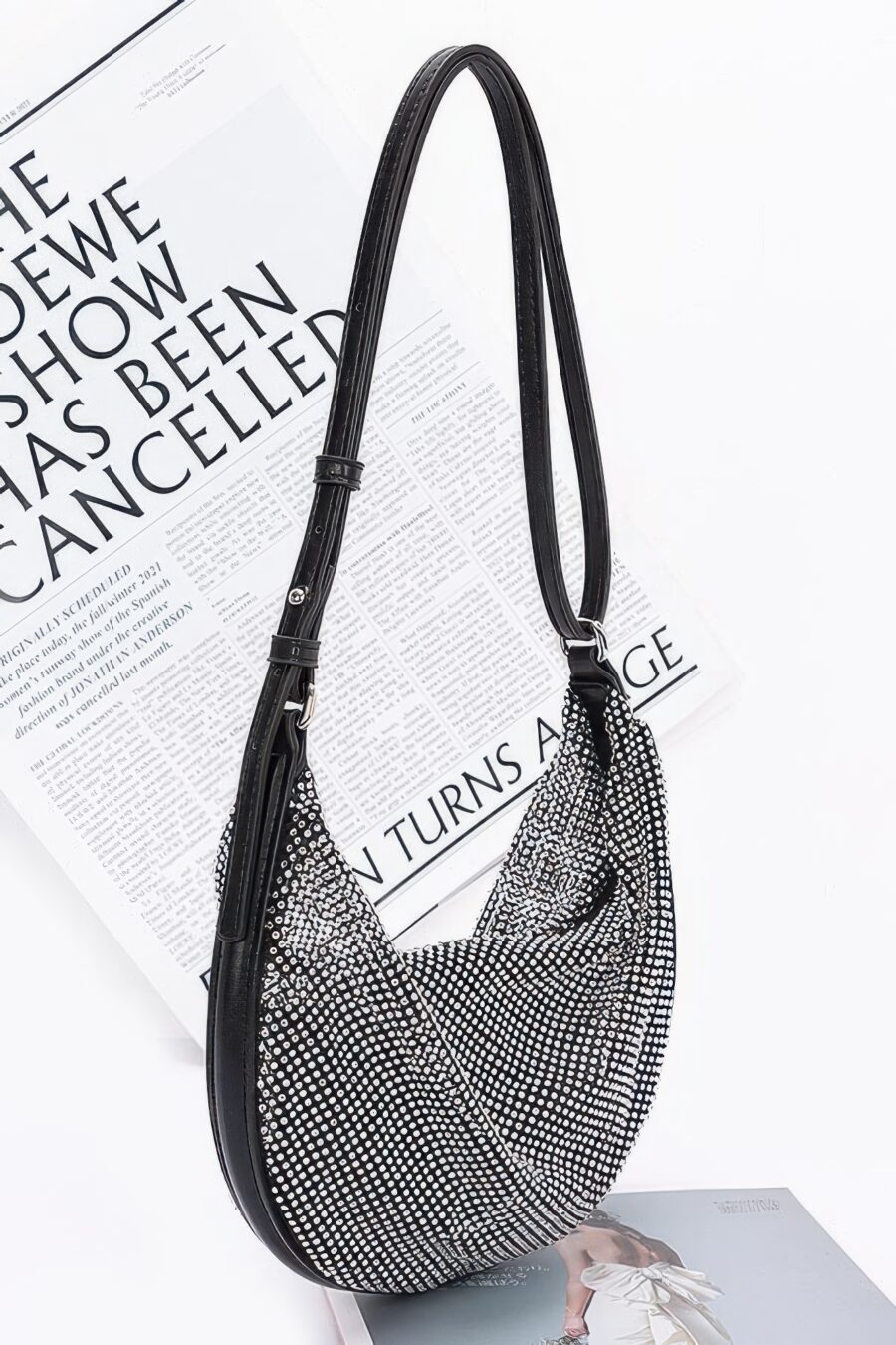 Rhinestone mesh shoulder bag