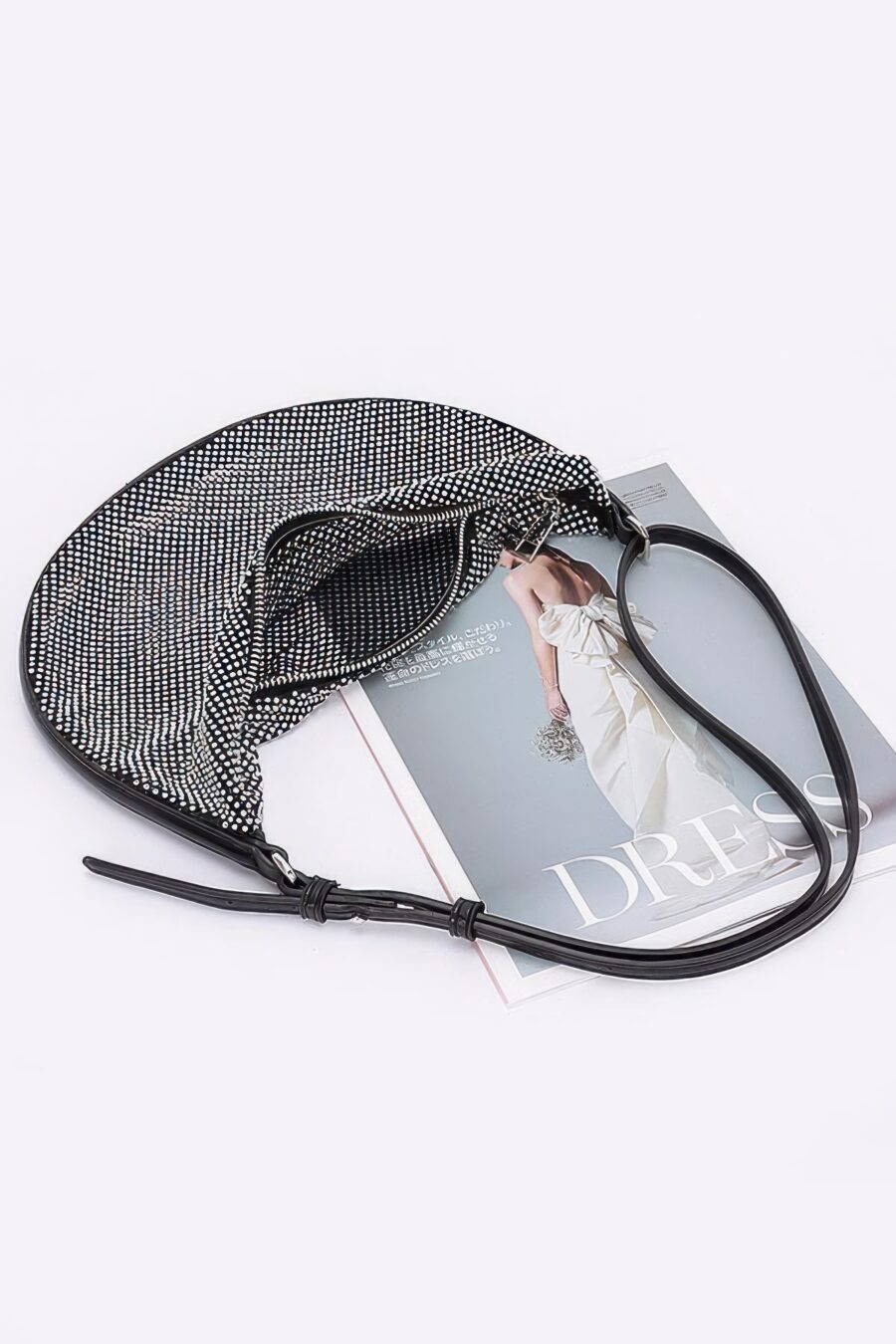 Rhinestone mesh shoulder bag