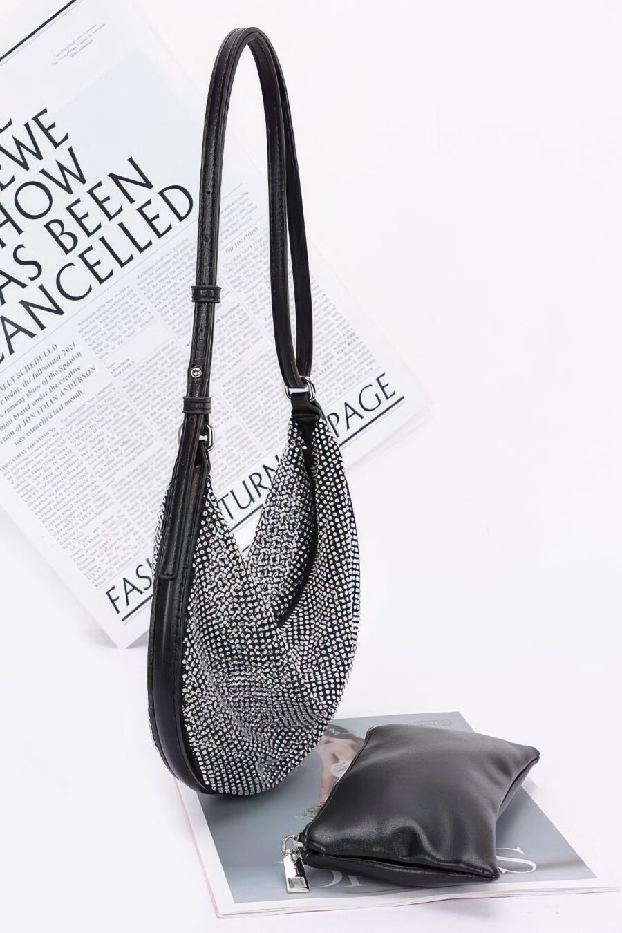 Rhinestone mesh shoulder bag