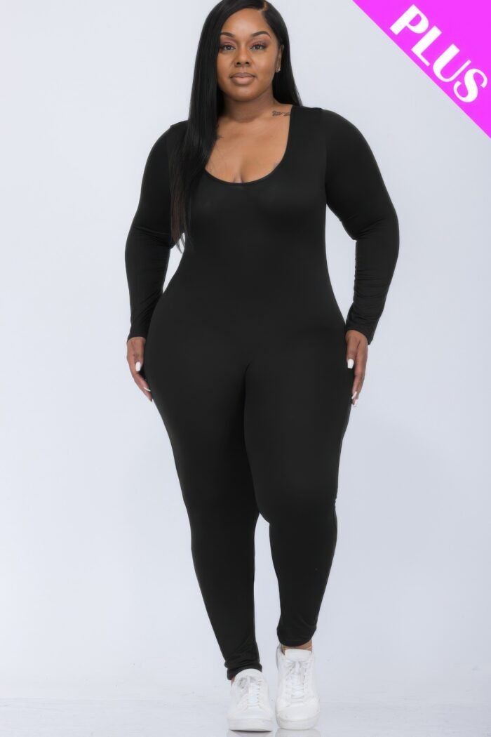 Plus size scoop neck long sleeve bodycon jumpsuit - image 1