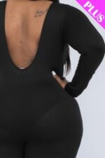 Plus Size Scoop Neck Long Sleeve Bodycon Jumpsuit - Image 4