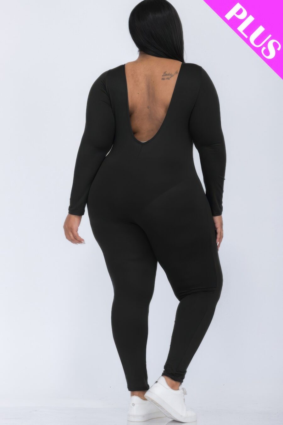 Plus size scoop neck long sleeve bodycon jumpsuit