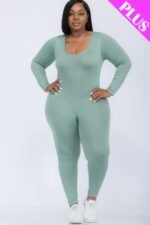 Plus Size Scoop Neck Long Sleeve Bodycon Jumpsuit - Image 8