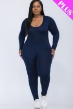 Plus Size Scoop Neck Long Sleeve Bodycon Jumpsuit - Image 9