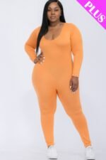 Plus Size Scoop Neck Long Sleeve Bodycon Jumpsuit - Image 10