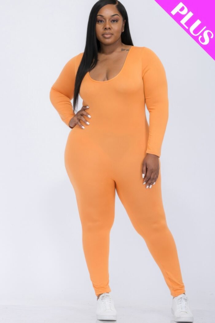 Plus size scoop neck long sleeve bodycon jumpsuit - image 10