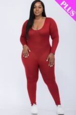 Plus Size Scoop Neck Long Sleeve Bodycon Jumpsuit - Image 11