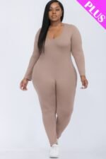 Plus Size Scoop Neck Long Sleeve Bodycon Jumpsuit - Image 12