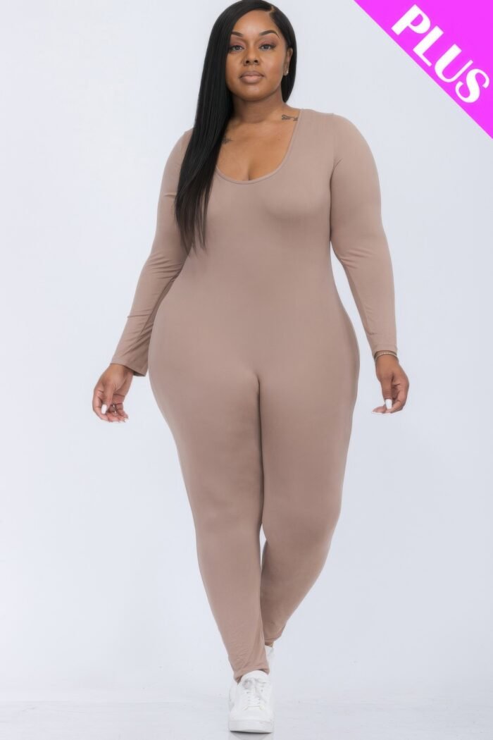 Plus size scoop neck long sleeve bodycon jumpsuit - image 12
