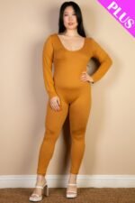 Plus Size Scoop Neck Long Sleeve Bodycon Jumpsuit - Image 14