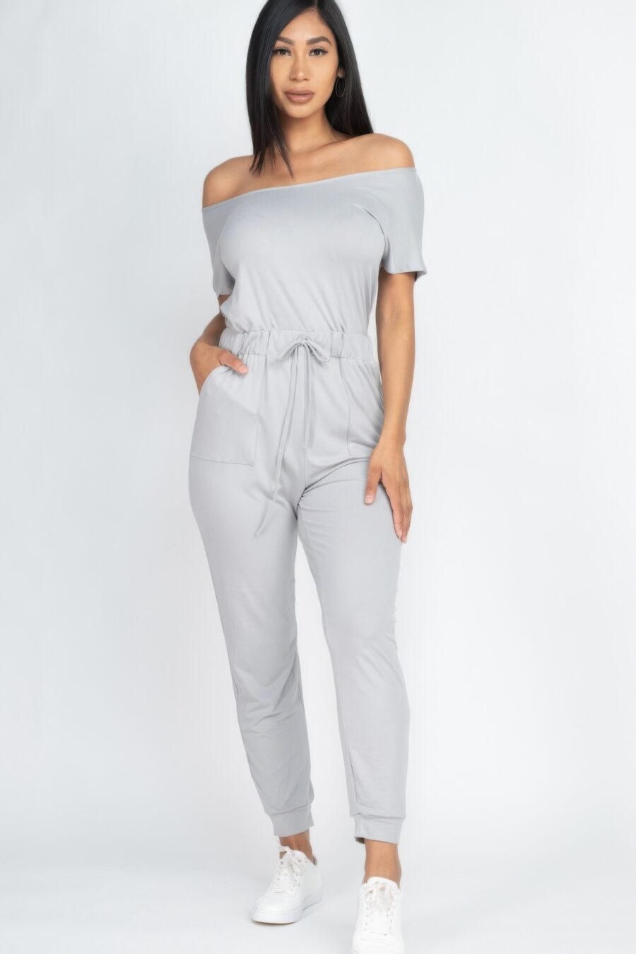 Two-way shoulder drawstring jumpsuit