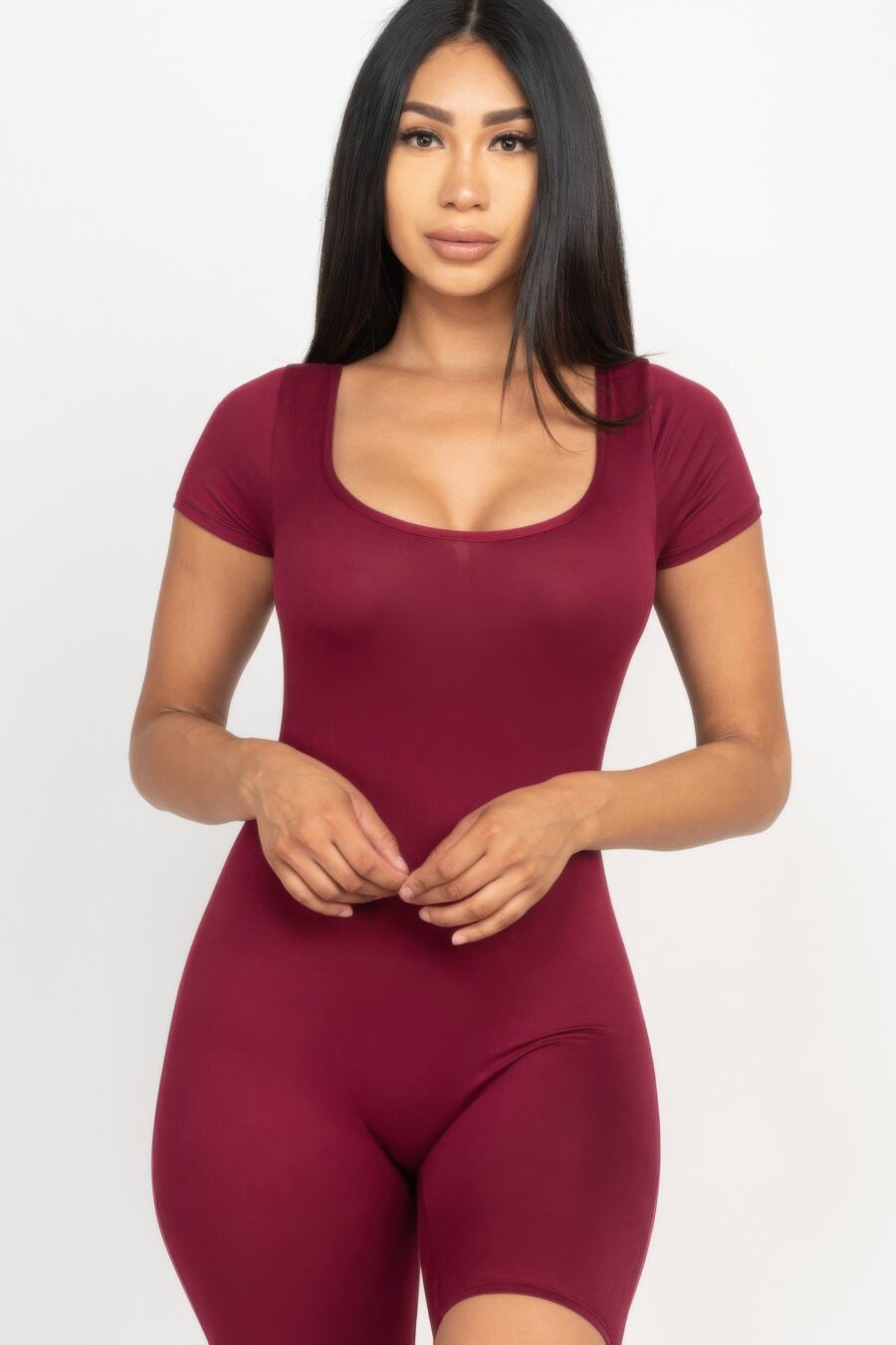 Short sleeve scoop neck bodycon romper