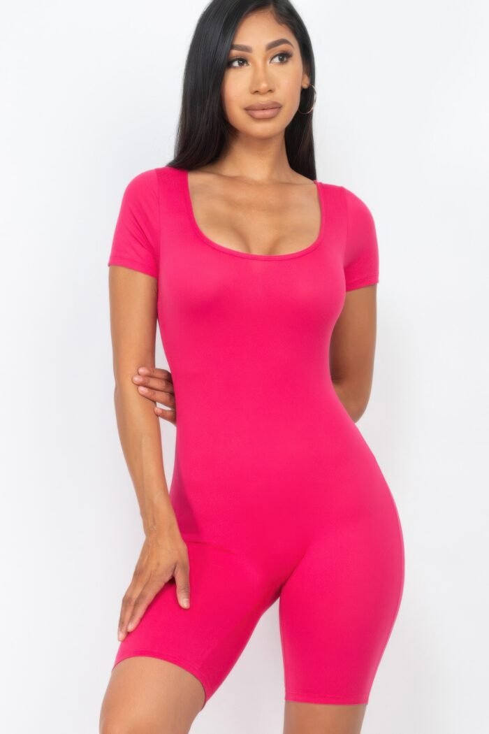Short sleeve scoop neck bodycon romper - image 9