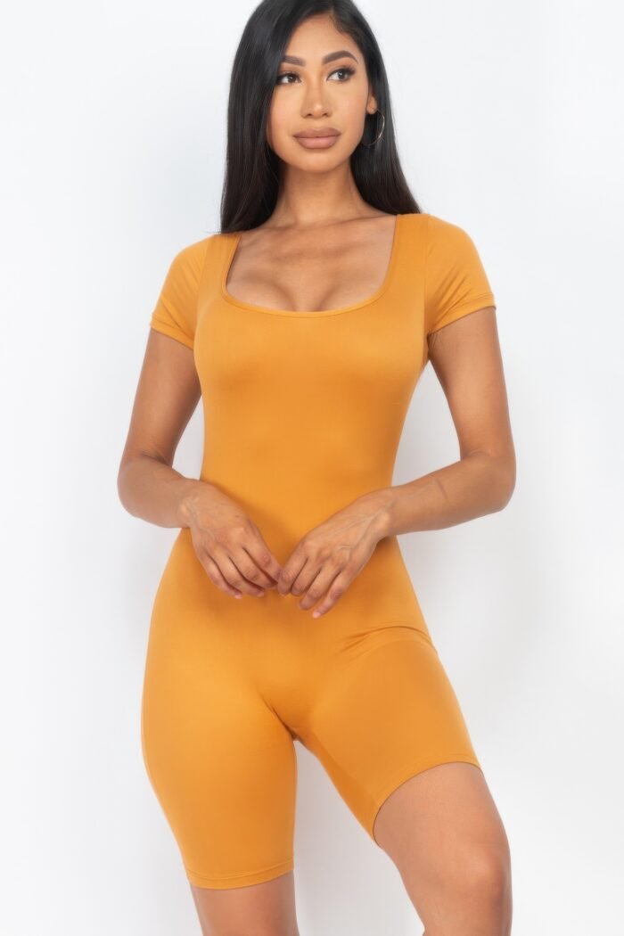 Short sleeve scoop neck bodycon romper - image 11