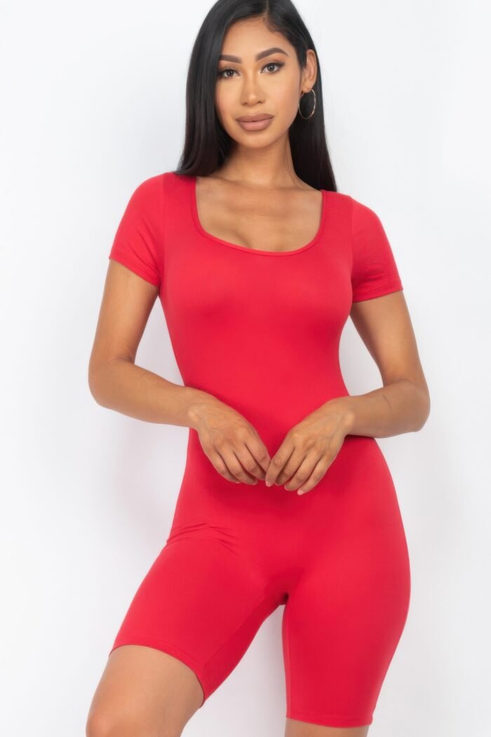 Short sleeve scoop neck bodycon romper - image 12