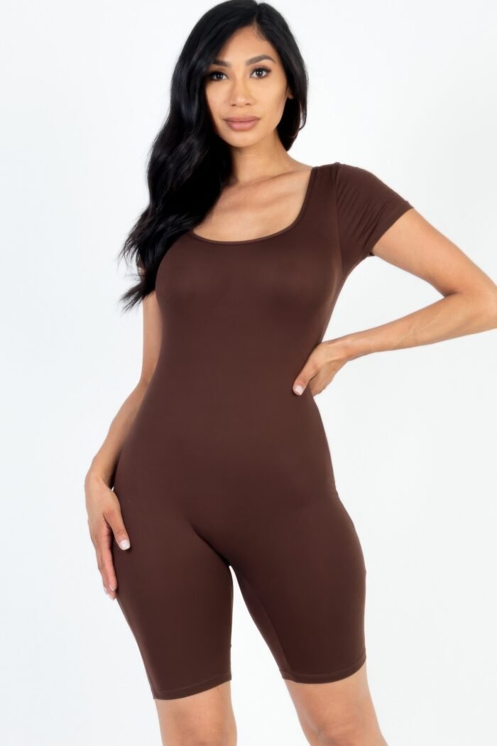 Short sleeve scoop neck bodycon romper - image 15