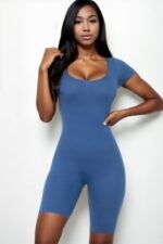 Short Sleeve Scoop Neck Bodycon Romper - Image 18