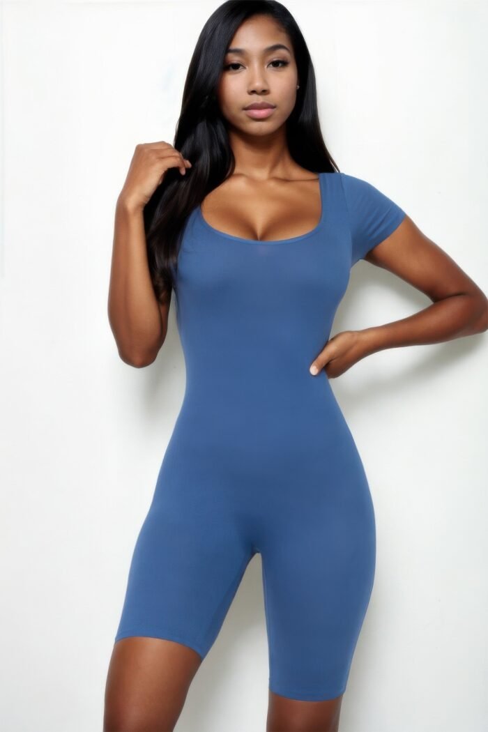 Short sleeve scoop neck bodycon romper - image 18