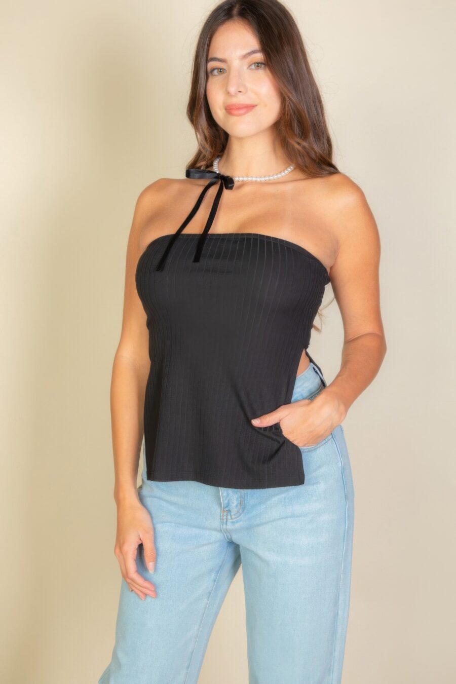 Side slit bandeau tube top