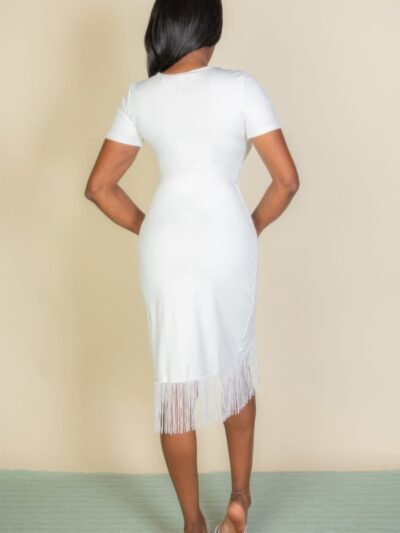 Fringe Hem Short Sleeve Bodycon Midi Pencil Dress Fringe Hem Short Sleeve Bodycon Midi Pencil Dress