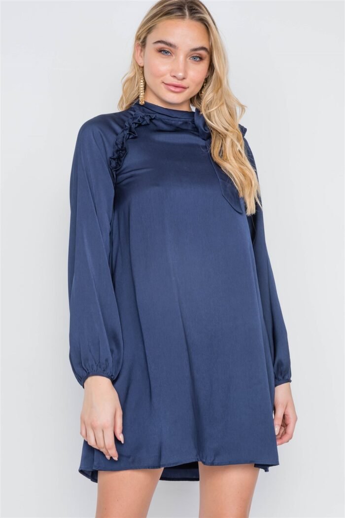 Satin long sleeve side-tie mini dress - image 1