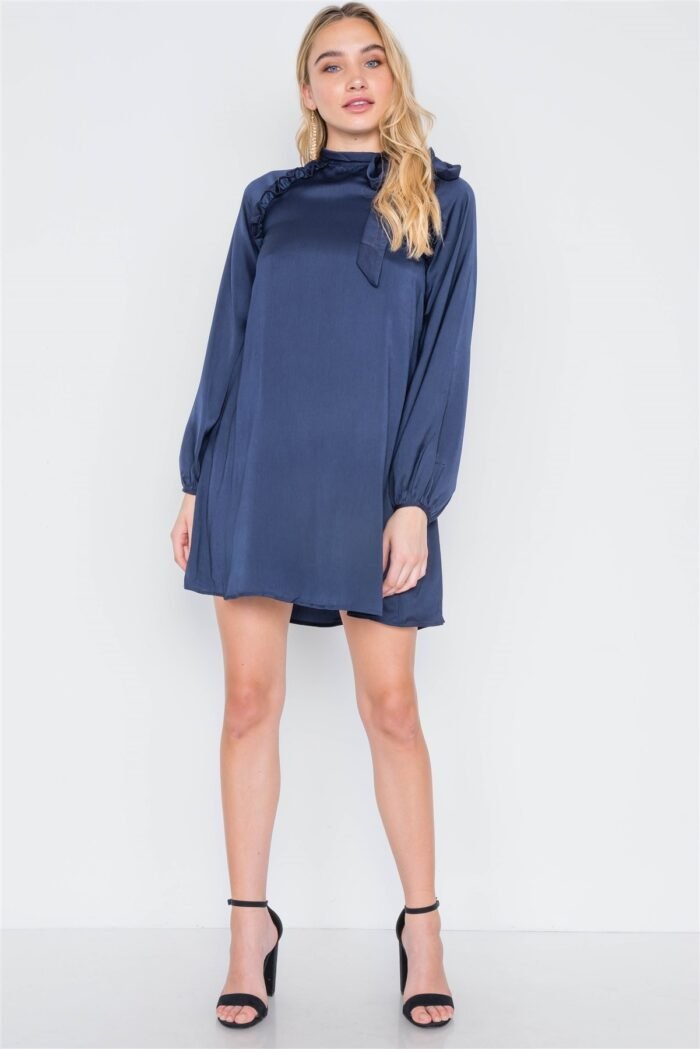 Satin long sleeve side-tie mini dress - image 2