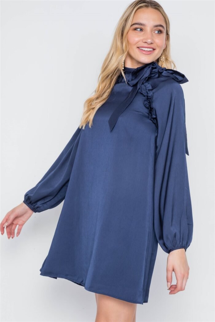 Satin long sleeve side-tie mini dress - image 3