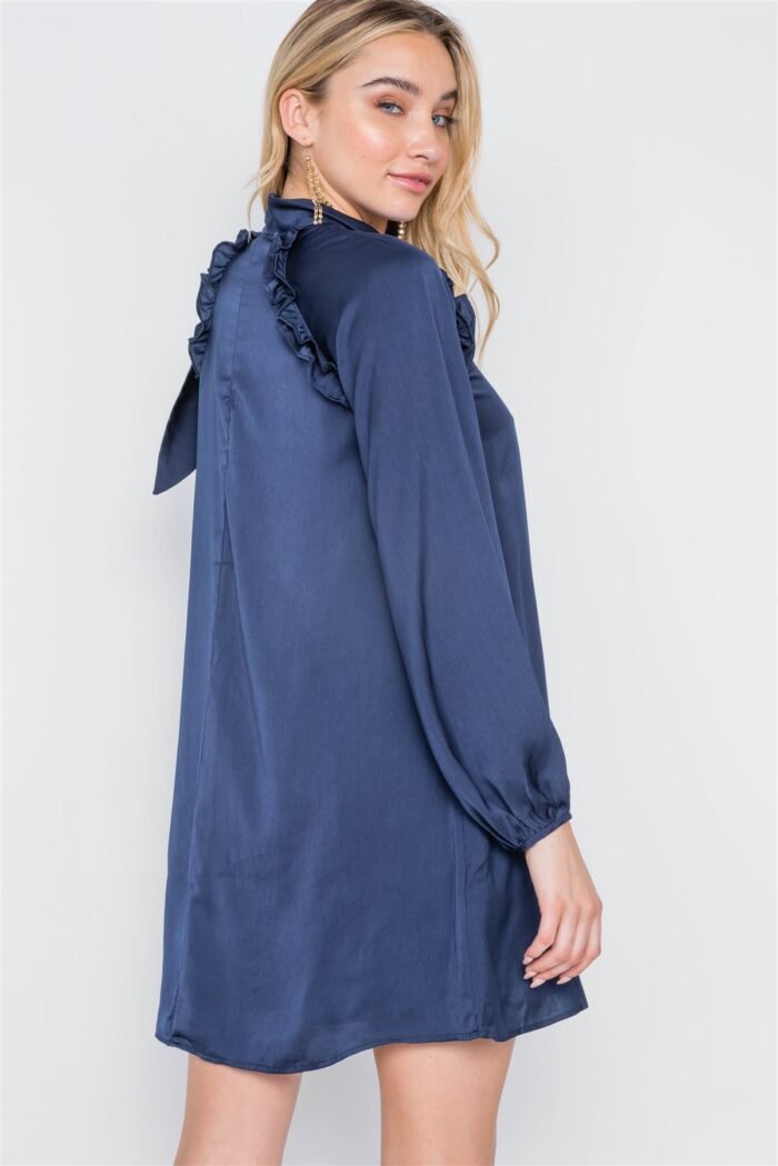 Satin long sleeve side-tie mini dress - image 4