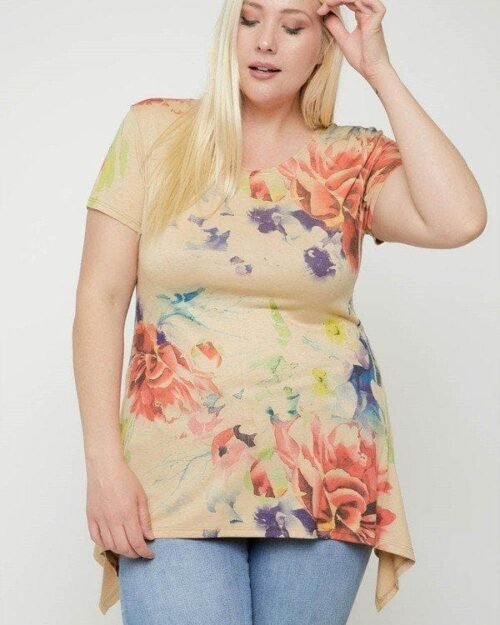 Multi-colored Watercolor Flower Print Tunic