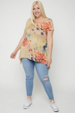 Multi-colored Watercolor Flower Print Tunic Multi-colored Watercolor Flower Print Tunic