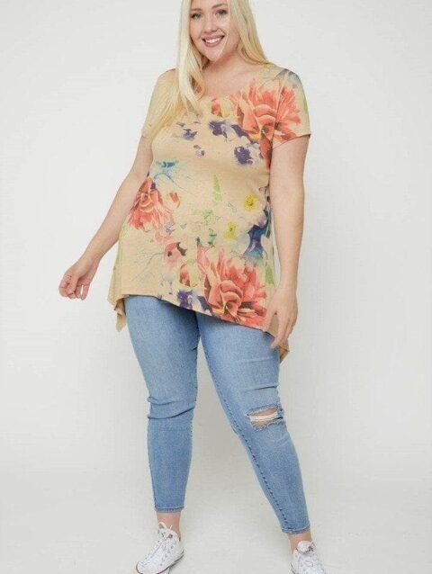 Multi-colored Watercolor Flower Print Tunic