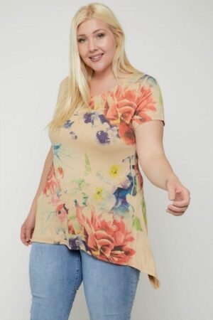 Multi-colored Watercolor Flower Print Tunic Multi-colored Watercolor Flower Print Tunic