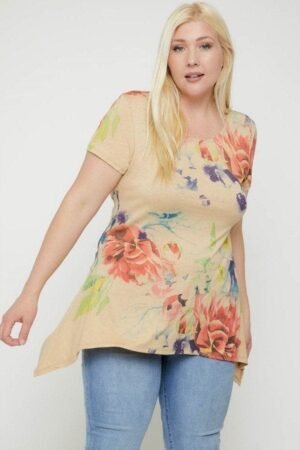 Multi-colored Watercolor Flower Print Tunic Multi-colored Watercolor Flower Print Tunic