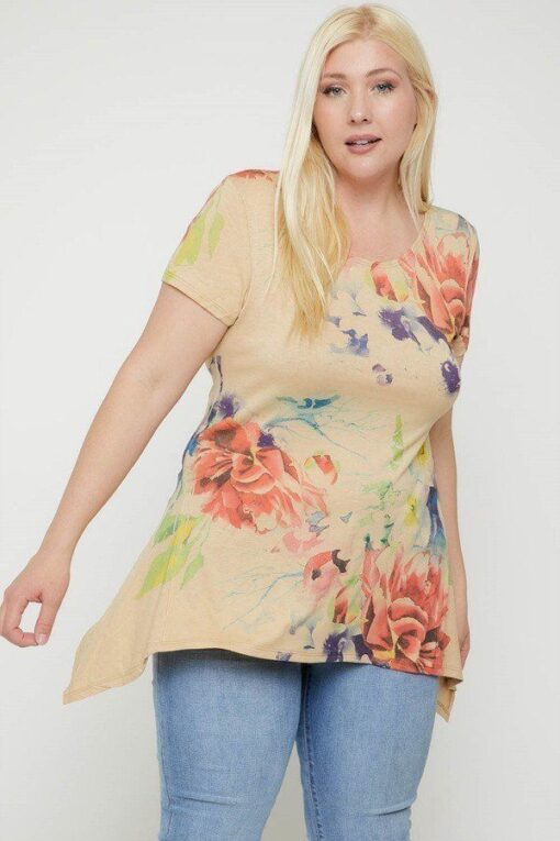 Multi-colored Watercolor Flower Print Tunic - Image 4