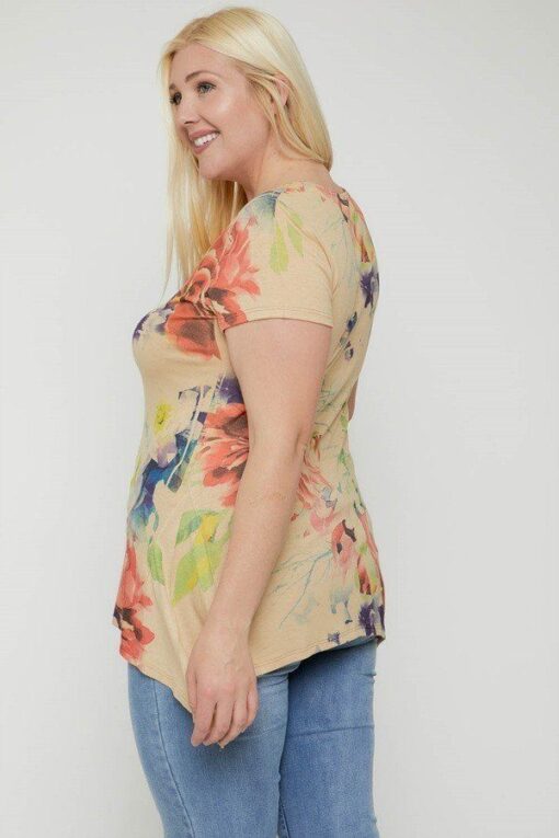 Multi-colored Watercolor Flower Print Tunic - Image 6
