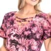 Tie Dye Print Short Sleeve Top – Fuchsia, Cage Neckline, Open Back, Made in USA