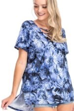 Tie Dye Print Short Sleeve Top – Fuchsia, Cage Neckline, Open Back, Made in USA