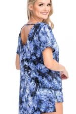 Tie Dye Print Short Sleeve Top – Fuchsia, Cage Neckline, Open Back, Made in USA