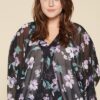Plus Size Floral Chiffon Sheer Surplice Top – Made in USA, Bell Sleeves, Lightweight Chiffon