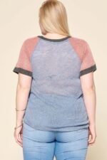 Color-Blocked Sweater Knit Top – Plus Size, Raglan Sleeves, Chest Pocket, Soft Stretch Fabric