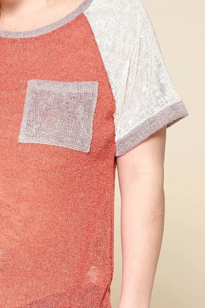 Color-blocked sweater knit top