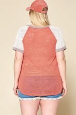 Color-Blocked Sweater Knit Top – Plus Size, Raglan Sleeves, Chest Pocket, Soft Stretch Fabric
