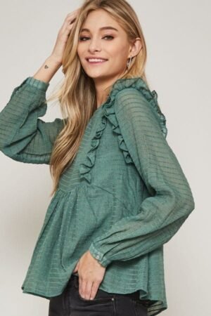 Semi-Sheer Striped Top – Relaxed Babydoll Hem A Semi-sheer Striped Woven Top