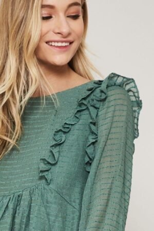 Semi-Sheer Striped Top – Relaxed Babydoll Hem A Semi-sheer Striped Woven Top