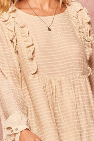 Semi-Sheer Striped Top – Relaxed Babydoll Hem A Semi-sheer Striped Woven Top