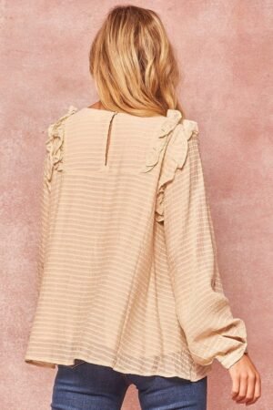 Semi-Sheer Striped Top – Relaxed Babydoll Hem A Semi-sheer Striped Woven Top