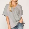 Rib Knit Mixed Dolman Sleeve Top With Round Hem